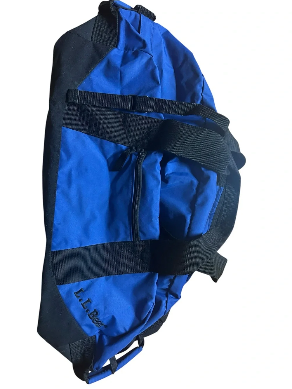 L.L. Bean Blue and Black Duffel Bag aprox 24 inches long